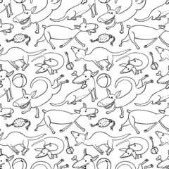 Wall Mural - black and white doodle seamless pattern with dogs