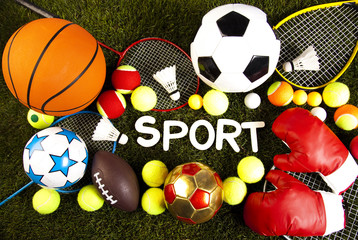 Wall Mural - Sports balls with equipment 