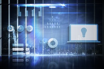 Poster - Hologram interface in office overlooking city
