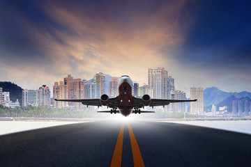 Wall Mural - jet plane take off from urban airport runways use for air transp