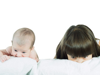 Caucasian child sister and baby brotherisolated