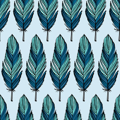 Wall Mural - Turquoise feather seamless pattern