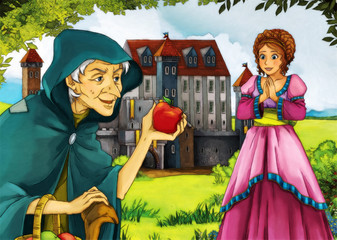 Fototapete - Old witch and young woman