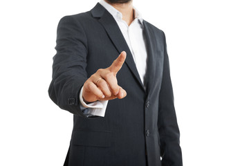 businessman pushing forefinger