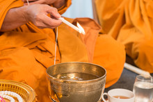 Holy Water, The Monks And Religious Rituals In Thai Ceremony