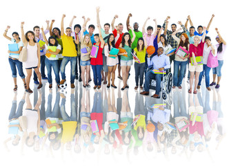 Wall Mural - Group of High School Students with Arms Raised