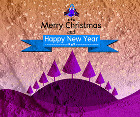 Wall Mural - Merry Christmas And Happy New Year card on Cement wall Backgroun