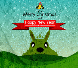 Wall Mural - Merry Christmas And Happy New Year card on Cement wall Backgroun