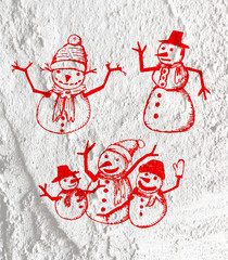 Wall Mural - Snowman on Cement wall Background texture