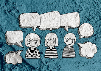 Wall Mural - People thinking peoples talking and  Speech Bubble on Cement wal