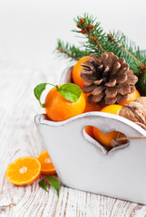 Canvas Print - Christmas still life with tangerines