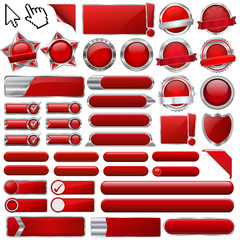 Collection of colorful red glossy 3d vector buttons