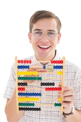 Poster - Nerdy hipster adding on abacus