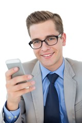 Poster - Nerdy businessman sending a text
