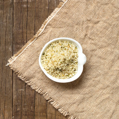 Raw Organic hemp seeds  in a bowl