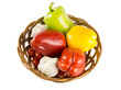 isolated colorful vegetable in brown baskets