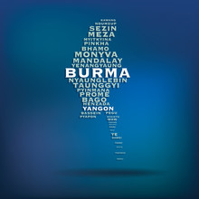 Burma Map Made With Name Of Cities