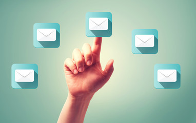 Email icons with hand