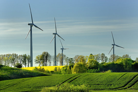 Fototapete -  - Krajobraz wiejski, Wiatraki, Energia, Ekologia