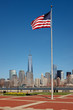 American flag, Liberty State Park, view of Manhattan