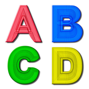 Colored letters A B C D with wireframe design