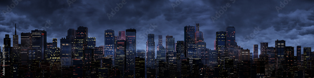 Night city panorama - obrazy, fototapety, plakaty 