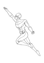 Wall Mural - Outline illustration of a superhero flying