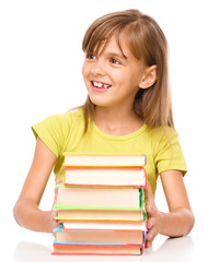 Fototapete - Little girl with her books