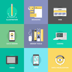 Fototapete - Web design and development flat icons