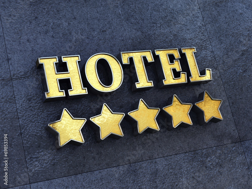 Photographie Golden 5 star Hotel sign on a wall , Luxury Hotel
