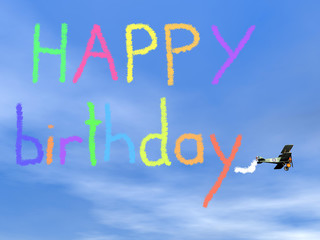 Wall Mural - Happy birthday message from biplan smoke - 3D render