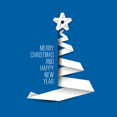 Wall Mural - Simple blue vector card with christmas tree