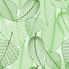 Poster - Green leaves seamless pattern background