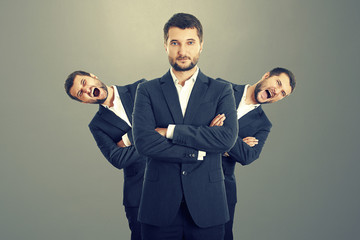 Poster - screaming men behind confident businessman