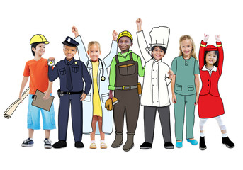 Sticker - Diverse Multiethnic Children with Different Jobs