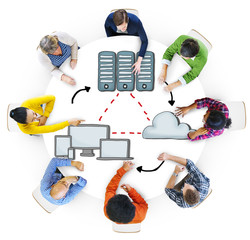 Fototapete - Group of People Brainstorming about Computer Connection