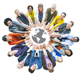 Wall Mural - Diverse People with Togetherness Concepts and Earth Symbol