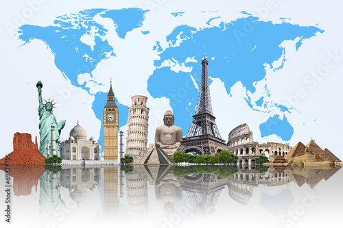 Naklejka na drzwi Travel the world monuments concept