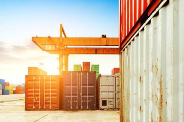 Wall Mural - The container terminal at dusk