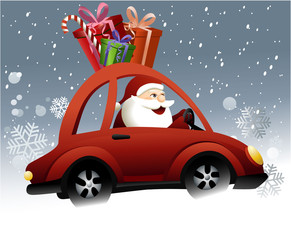 Santa Claus driving a car