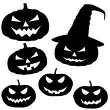 Collection Of Halloween Pumpkins Isolated On White Background, V