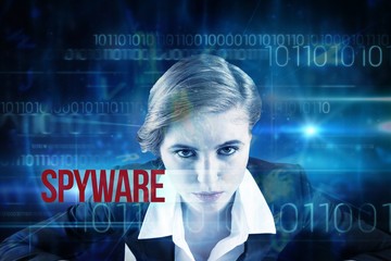 Poster - Spyware against blue technology design with binary code