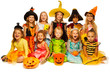 © Sergey Novikov - Ten kids in Halloween costumes together isolated