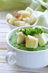 Sticker - vegetable broccoli cream soup with white croutons and parsley
