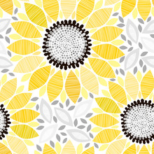 Seamless Pattern With Sunflowers. Abstract Floral Background.