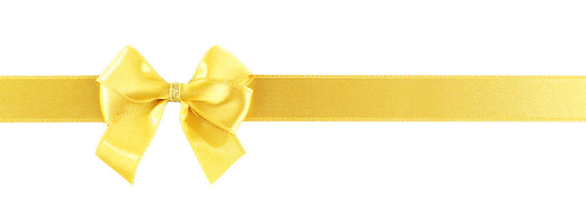 Wall Mural - Golden ribbon and bow isolated on white