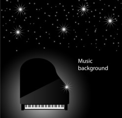 Abstract music background with piano and stars on night sky, vec