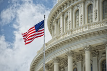 Washington DC Capitol Detail On Cloudy Sky
