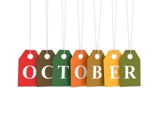 Wall Mural - october tag on colored hanging labels. fall colors background