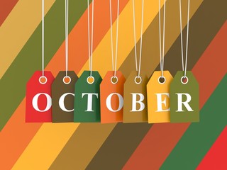 Wall Mural - october tag on colored hanging labels. fall colors